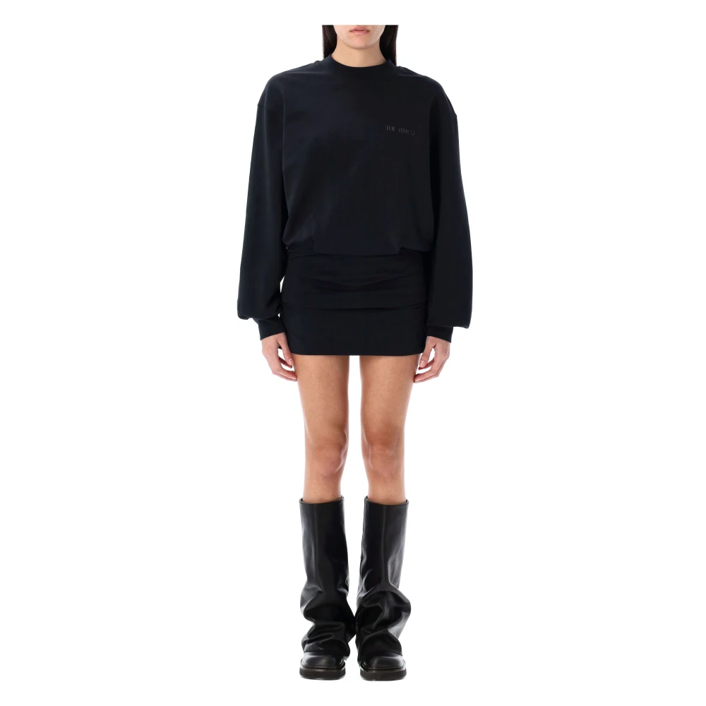 The Attico Zwarte Fleece Mini Jurk Black Dames