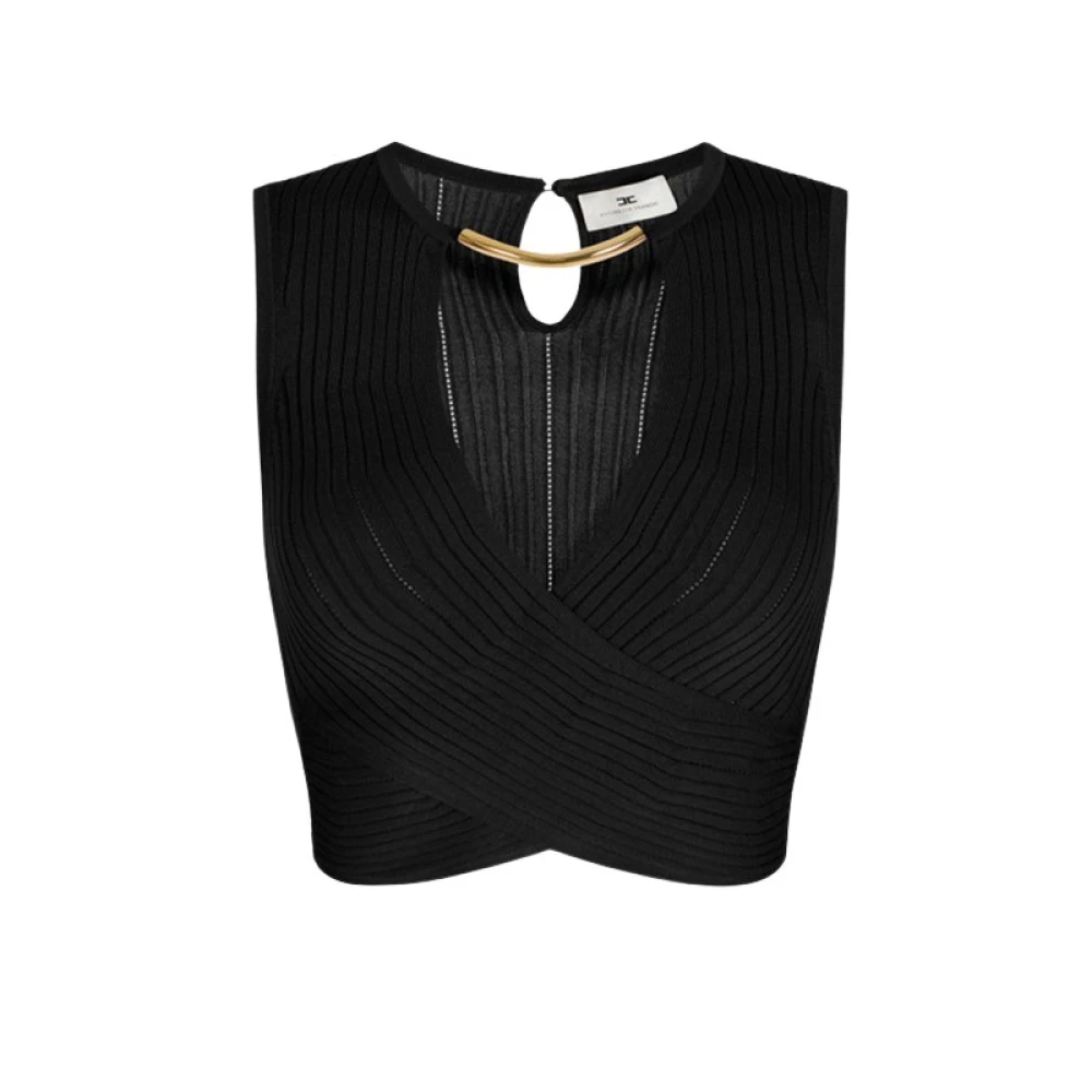 Elisabetta Franchi Women's Black Knit Top With Jewel Detail - Sleeveless Tops - M - Tops