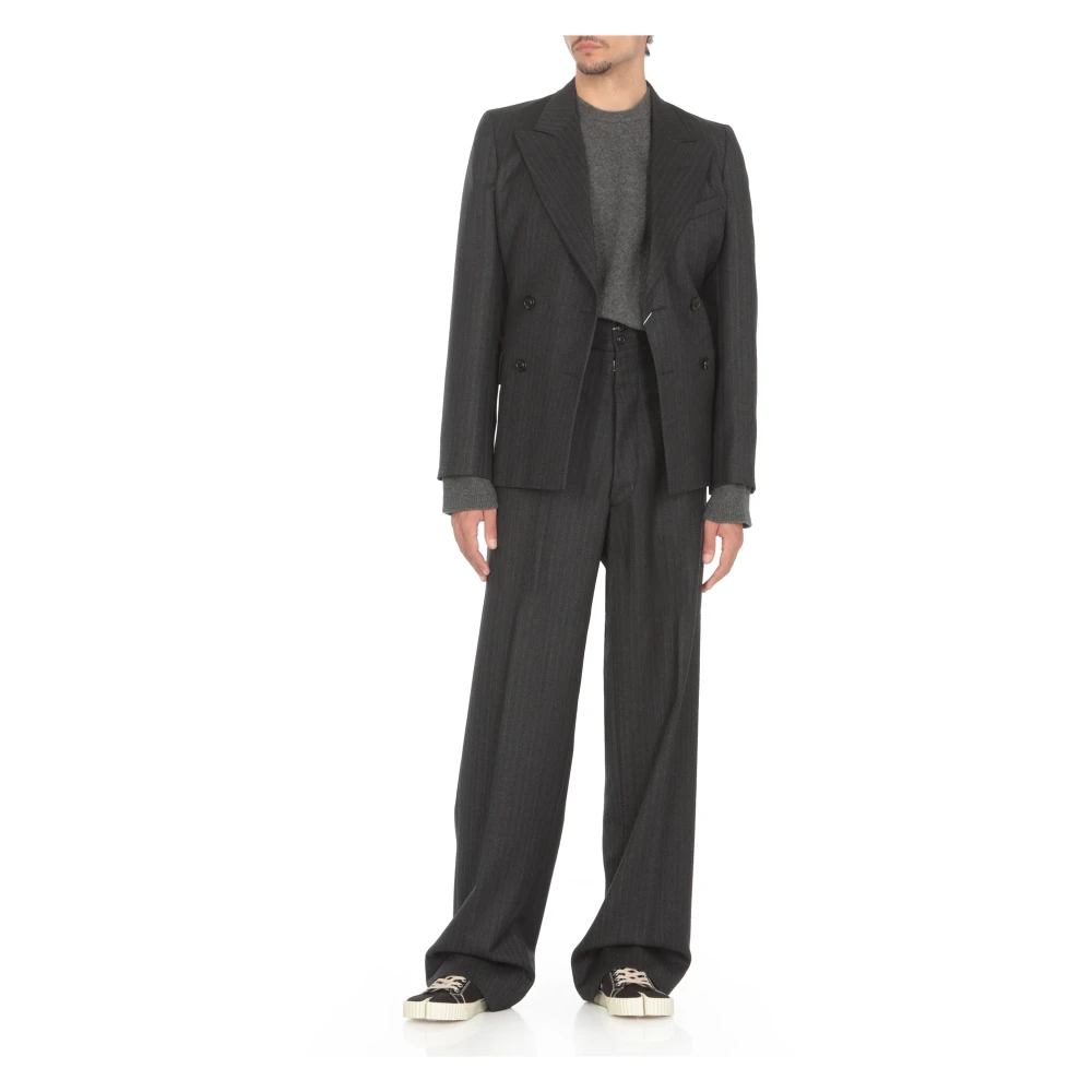 Maison Margiela Blauwe Wol Double-Breasted Blazer Blue Heren