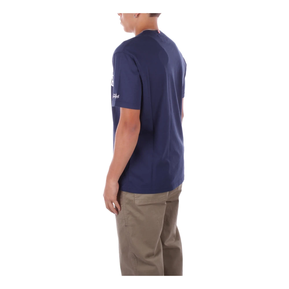 Saint Barth Logo Zij T-shirts en Polos Blue Heren