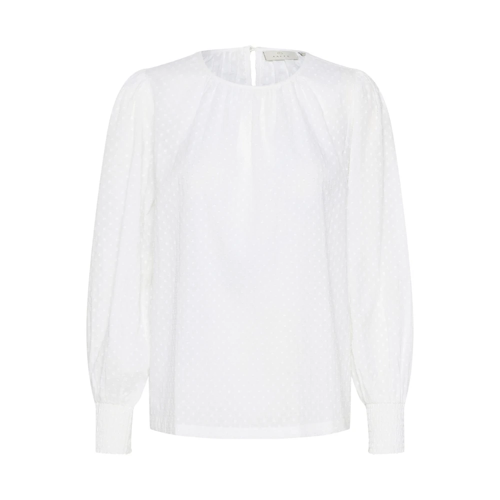 Kaffe Women's White Blouses, Xl, Smock Cuff Long Sleeve Blouse