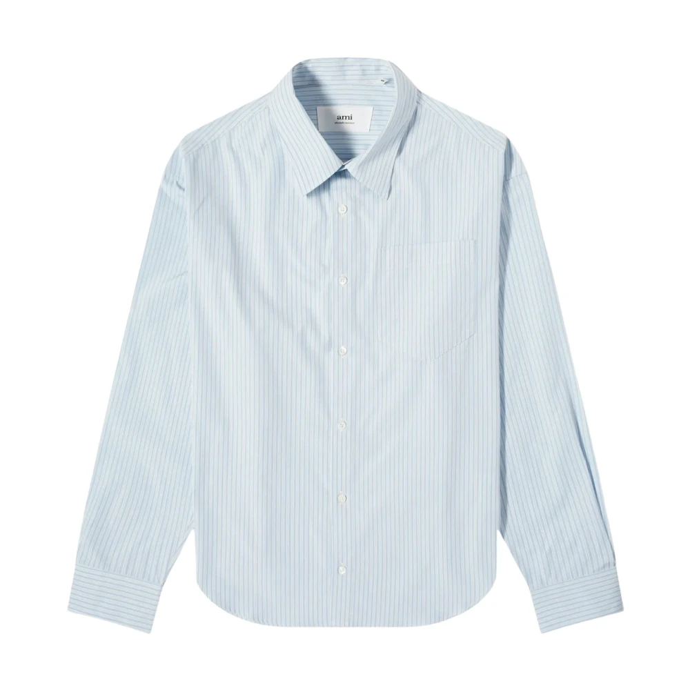 Ami Paris Uomo Blu De Coeur Boxy Fit Striped Shirt