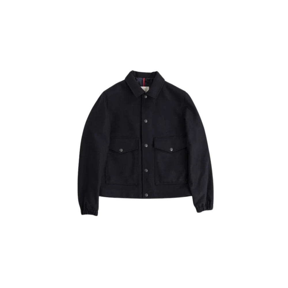 Moncler Donkerblauwe Wol Shacket Waterdichte Voering Black Heren