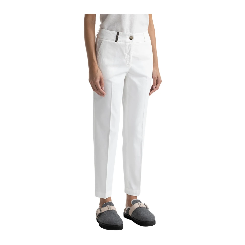 PESERICO Perzikkleurige gabardine sigarettenbroek White Dames