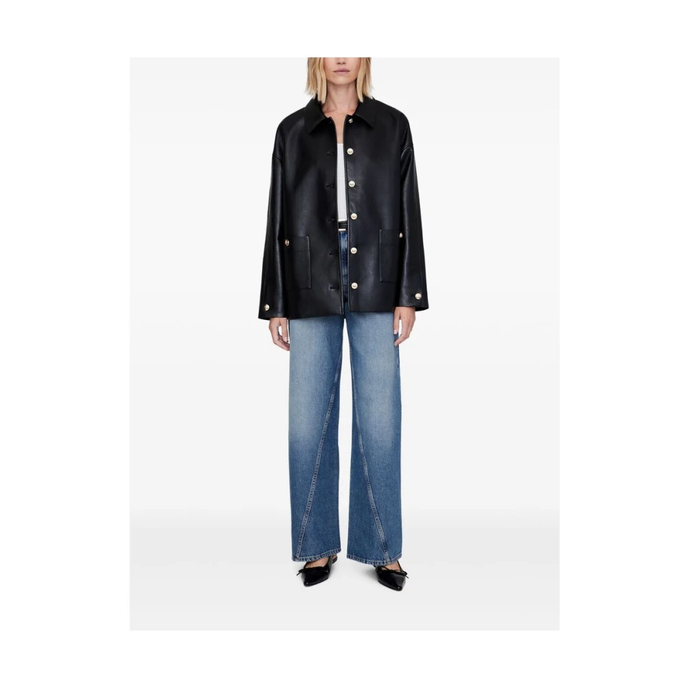 Anine Bing Zwarte leren jack met knoopsluiting Black Dames