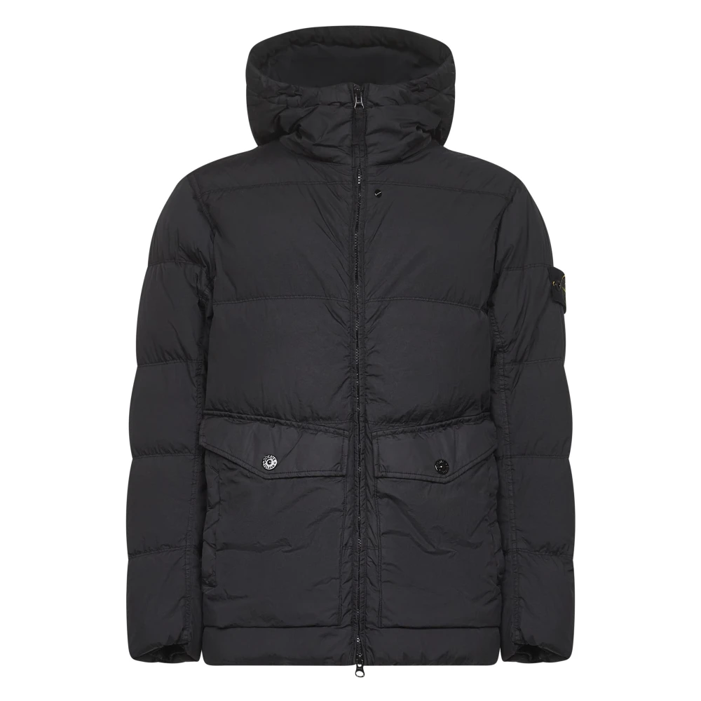 Stone Island Men's Black Winter Jackets,, Padded Hooded Down Coat Medium