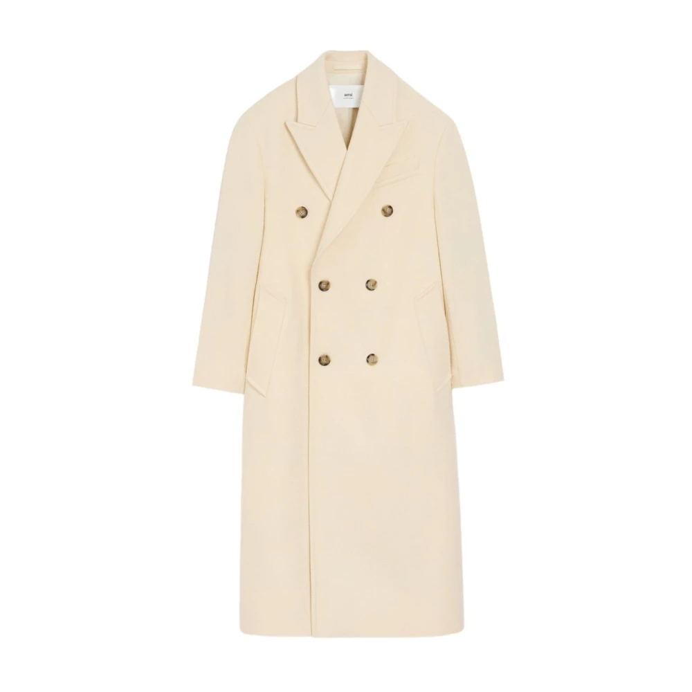 Ami Paris Women's White Double-Breasted Coats, 3XS, Wool Double-Breasted Coat