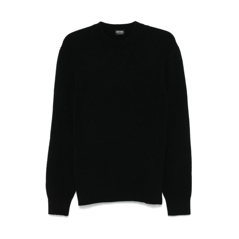Ermenegildo Zegna Zwarte Kasjmier Ribgebreide Sweater Black Heren