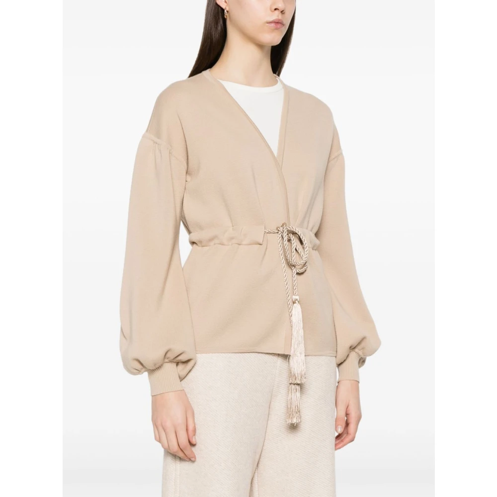 Max Mara Beige V-hals Trui met Trekkoord Taille Beige Dames