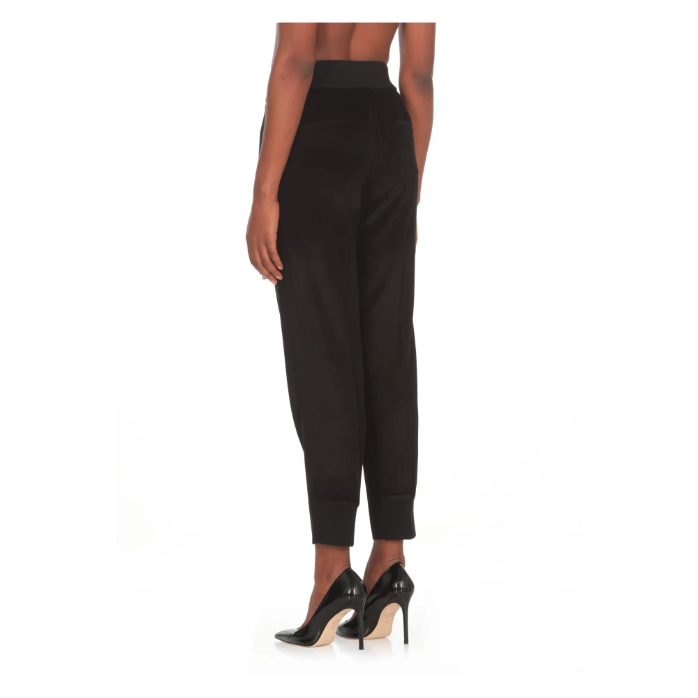 PESERICO Zwarte Geribbelde Broek met Elastische Taille Black Dames