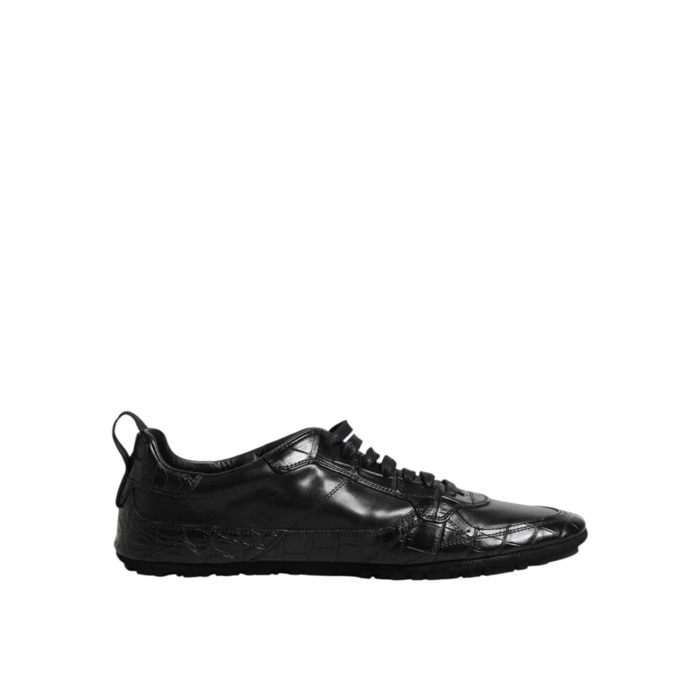 Dolce & Gabbana Svart Lyxiga Lädersneakers Med Gummisula