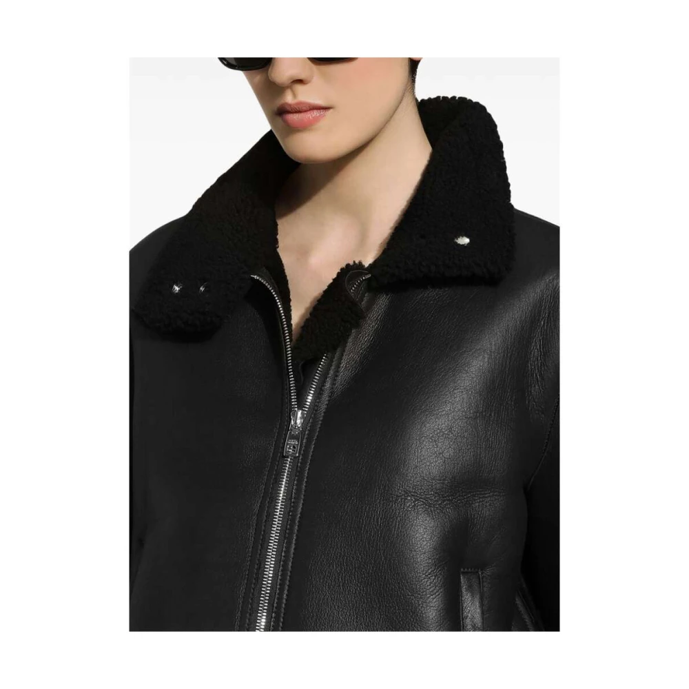 Dolce & Gabbana Shearling jas met hoge kraag Black Dames
