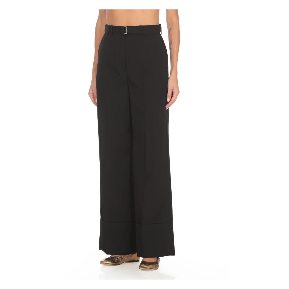 Lanvin Zwarte wollen palazzo broek met riem Black Dames