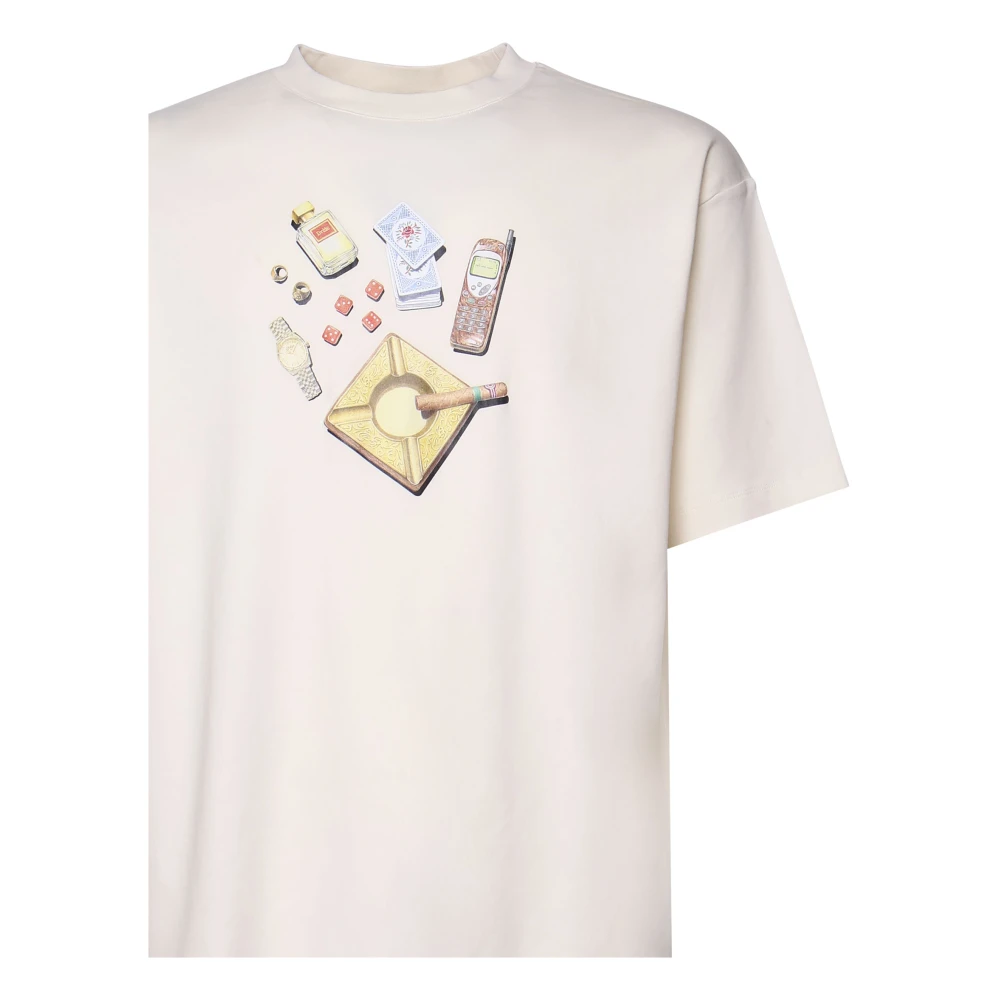 Drole de Monsieur Katoenen T-shirt met Print Roomwit White Heren