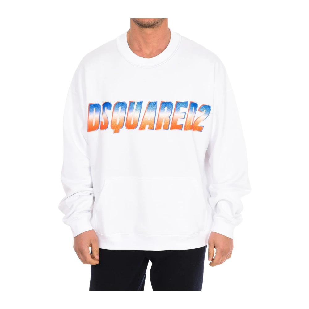 Dsquared2 Men's White Sweatshirts, S, Logo Printed Long-Sleeved Sweatshirt