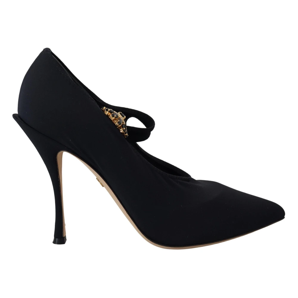 Dolce & Gabbana Svart Kristall Mary Jane Strumpa Pumps Black, Dam