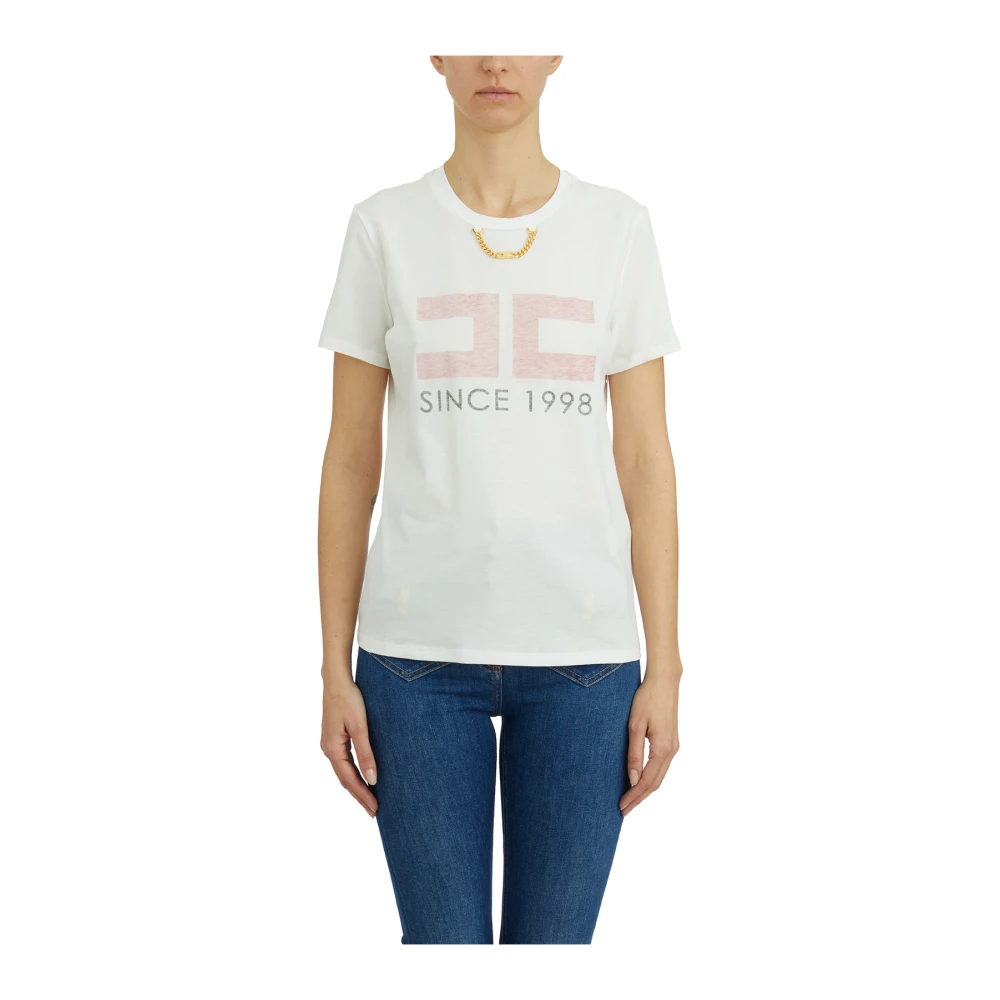 Elisabetta Franchi Katoenen Logo T-shirt White Dames
