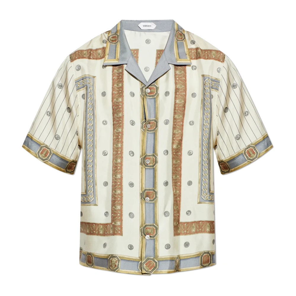 Versace Homme Beige - Chemise En Twill De Soie Imprimée - Chemises - Taille: M