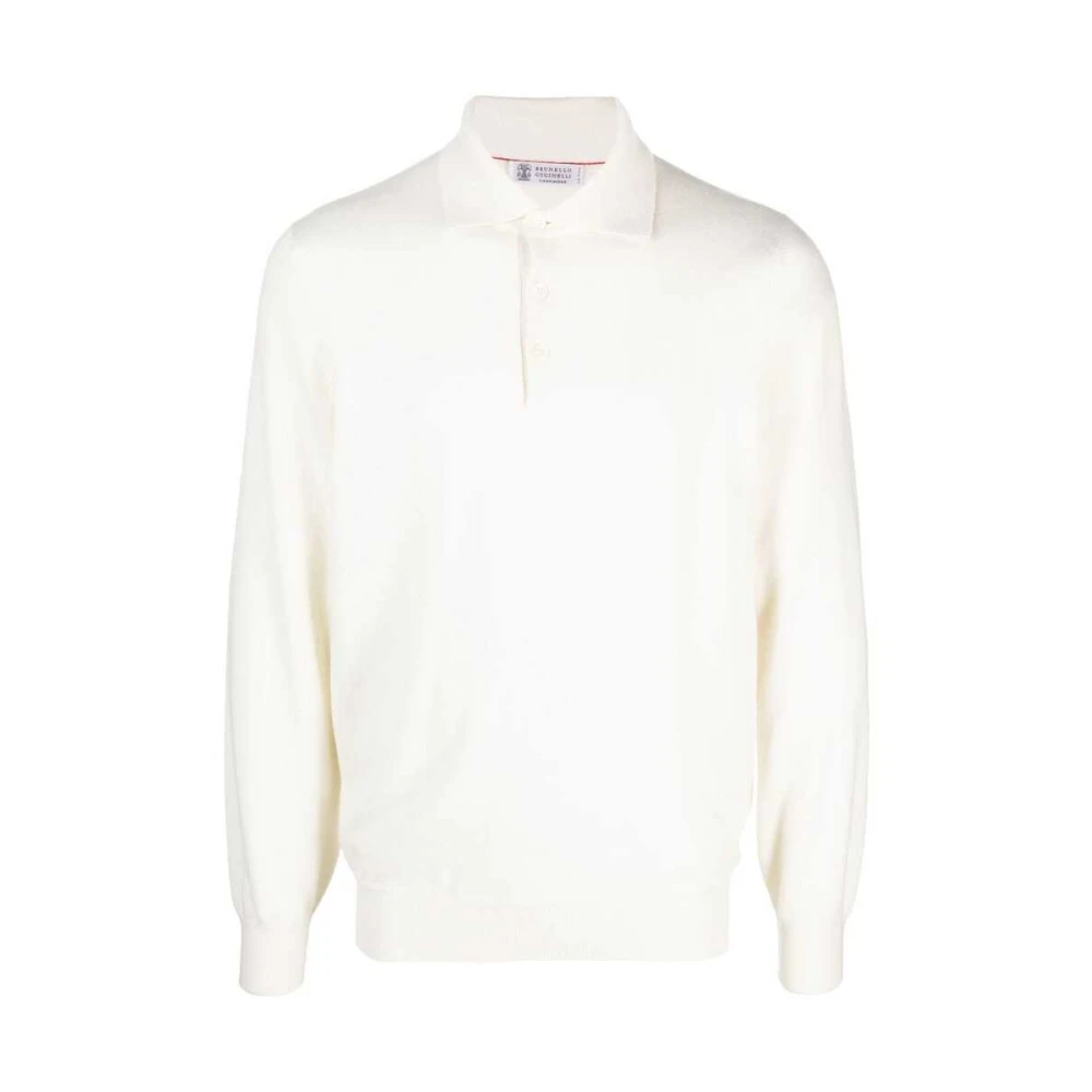 BRUNELLO CUCINELLI Witte Cashmere Gebreide Polo Sweater White Heren