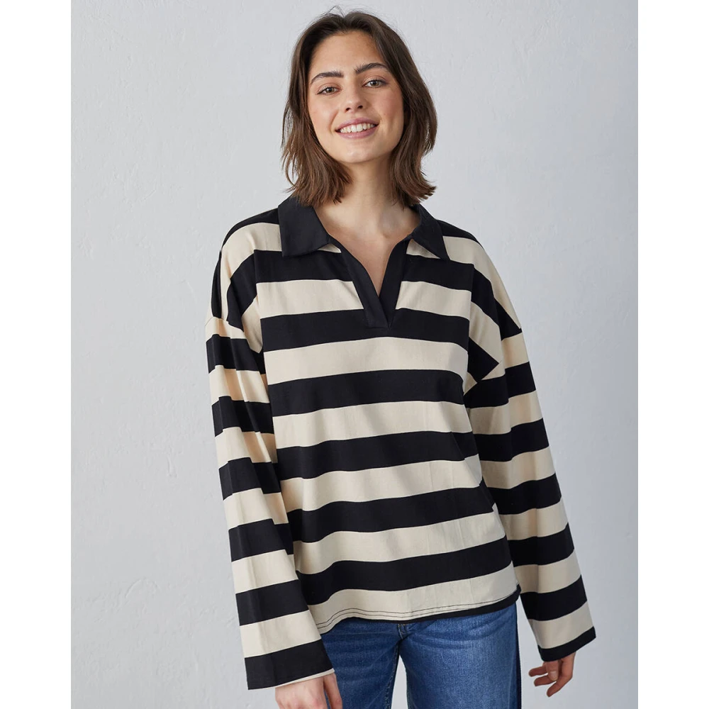 Sisters Point Lange Mouw Blouse Vivia-Polo Beige Dames