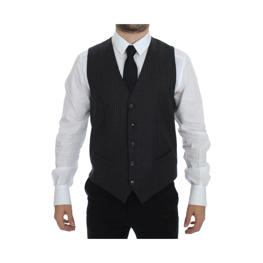 Dolce & Gabbana Black Elegant Gray Striped Wool Dress Vest - Male - Waistcoats - M - Suits