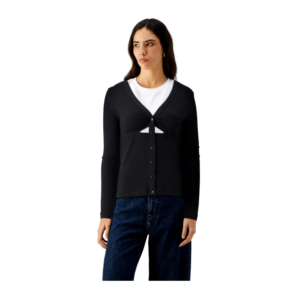 pinko Lange Mouw Ribgebreide Top Black Dames