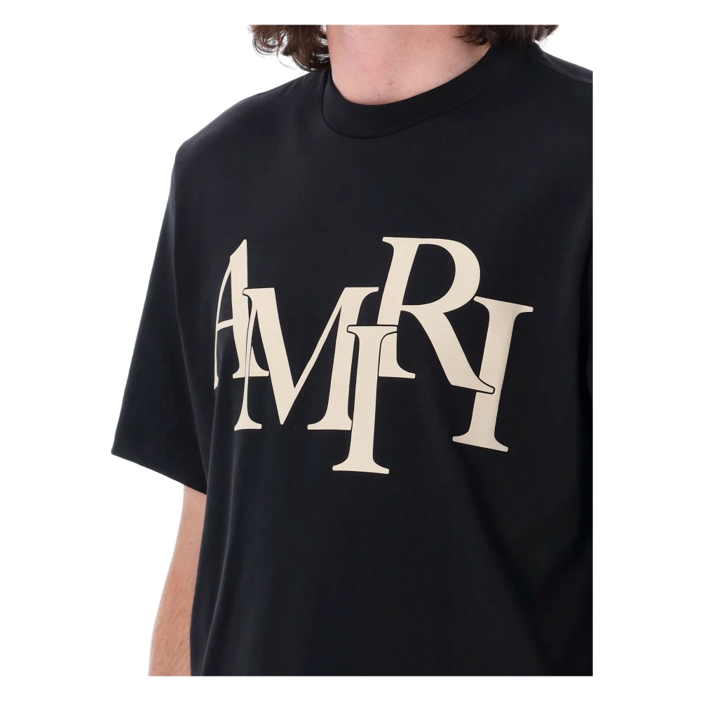 Amiri Zwart T-shirt met verspringend ontwerp Black Heren