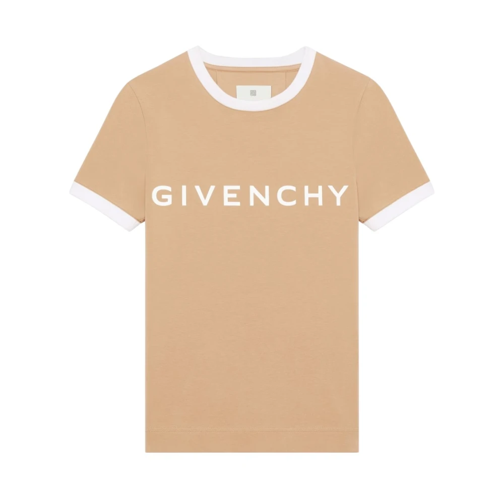 Givenchy Ringer Logo Print T-Shirt Beige Dames