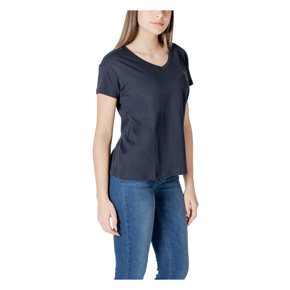 Armani Exchange Blauw V-Hals Katoenen T-Shirt Blue Dames