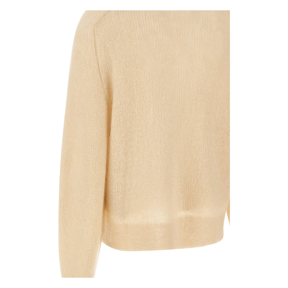 Rotate Birger Christensen Wollen en Mohair Licht Gebreide Trui met Logo Beige Dames