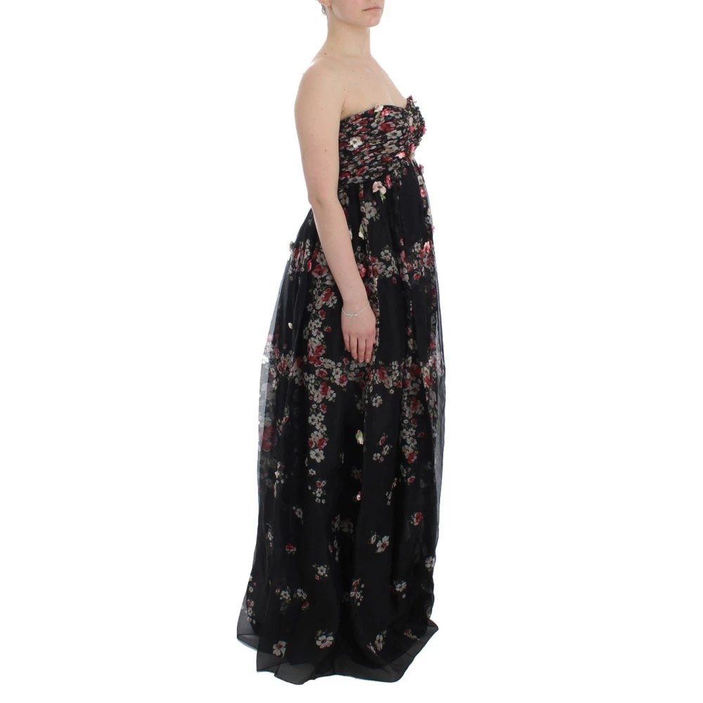 Dolce & Gabbana Luxe Bloemenprint Zijden Catwalk Jurk Black Dames