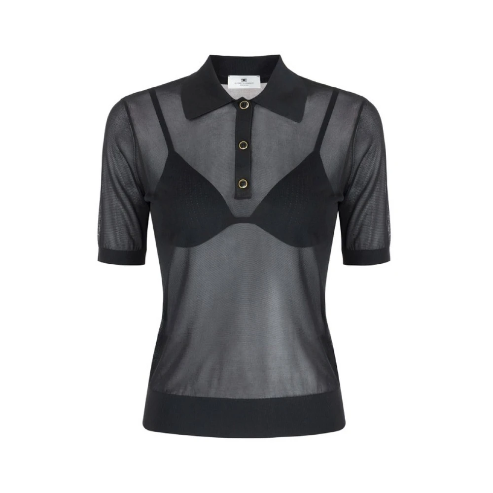 Elisabetta Franchi Women's Black Nylon Polo Shirt With Bra - Polo Shirts - M - Tops