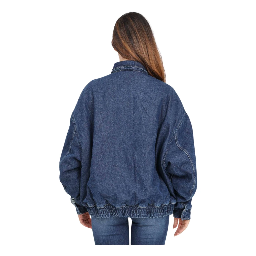 Calvin Klein Jeans Blauwe Denim Bomberjack met Logopatch Blue Dames