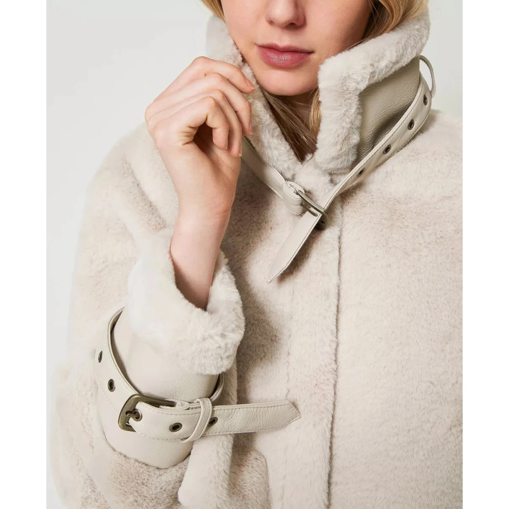 Twinset Jas van nepbont met bandjes Beige Dames