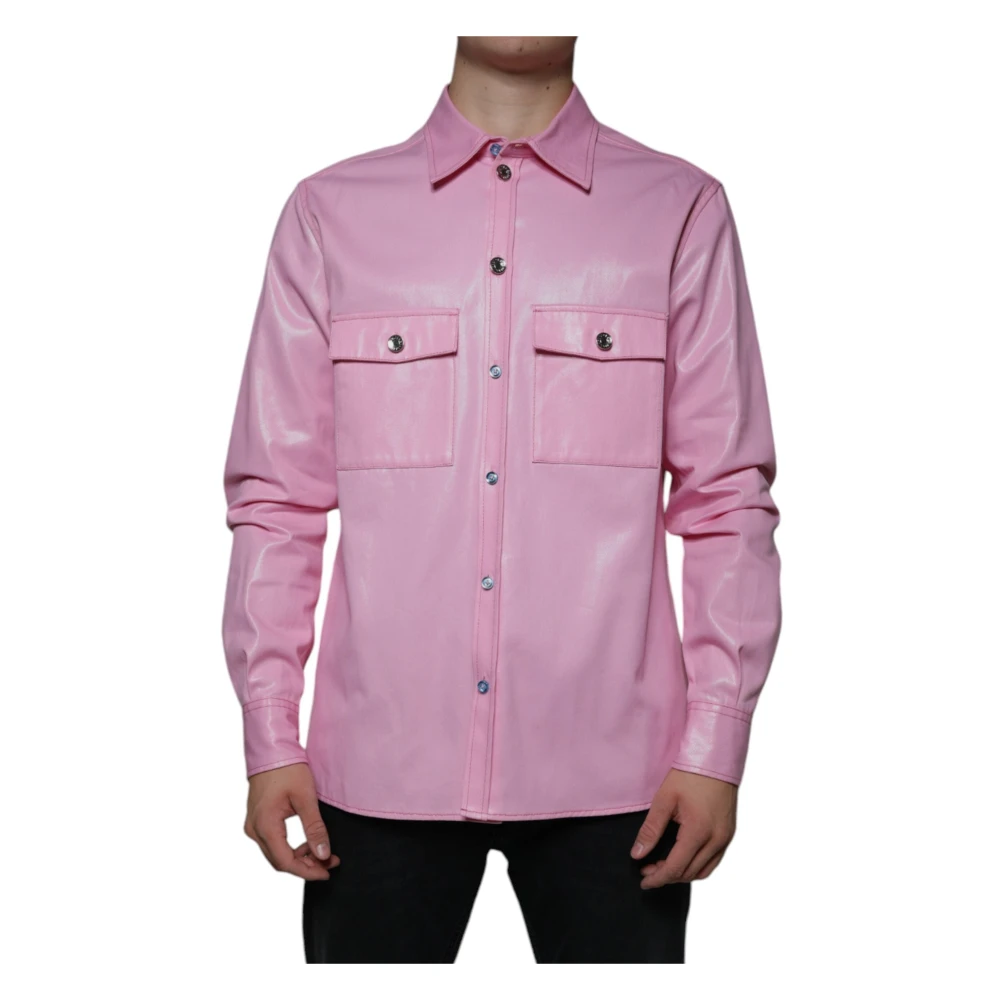 Dolce & Gabbana Men's Pink Light Jackets, M, Cotton Collared Button Down Shirt