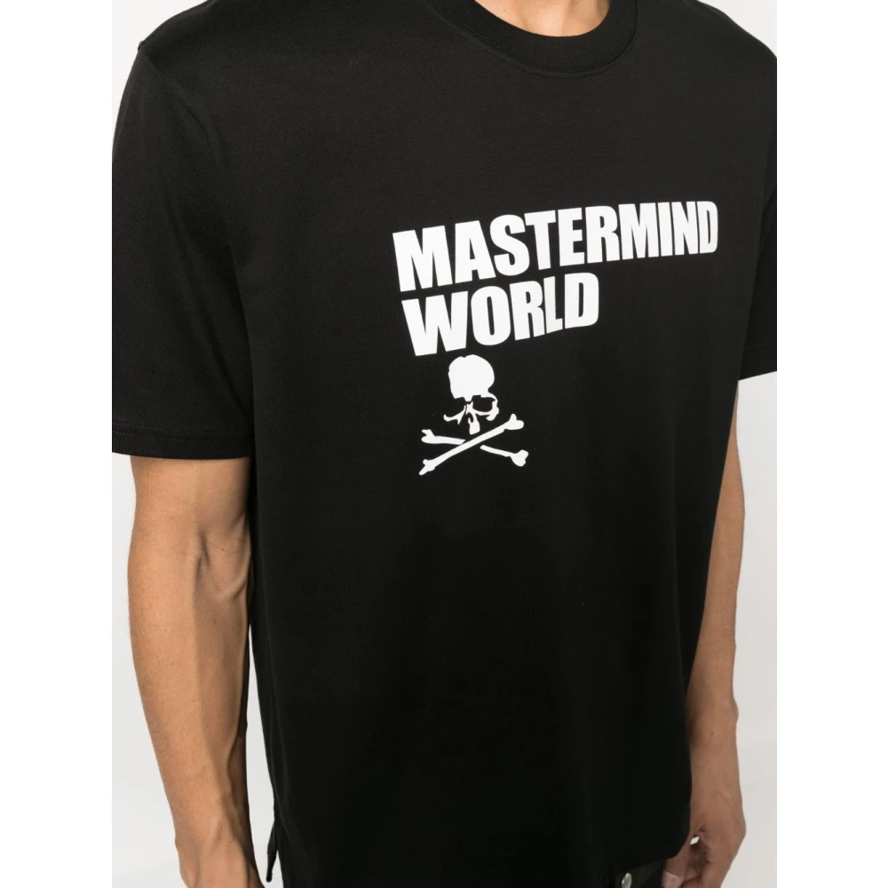 Mastermind World Logo Print Katoenen T-Shirt Zwart Wit Goud Black Heren