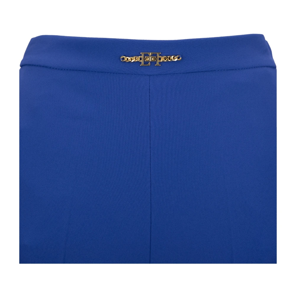 Elisabetta Franchi Gouden Metalen Detail Rits Haak Broek Blue Dames