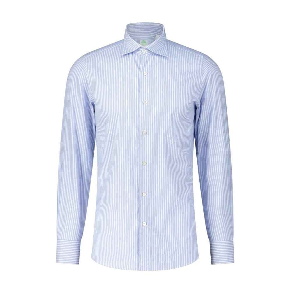 Finamore Elegant Gestreept Katoenen Overhemd Blue Heren
