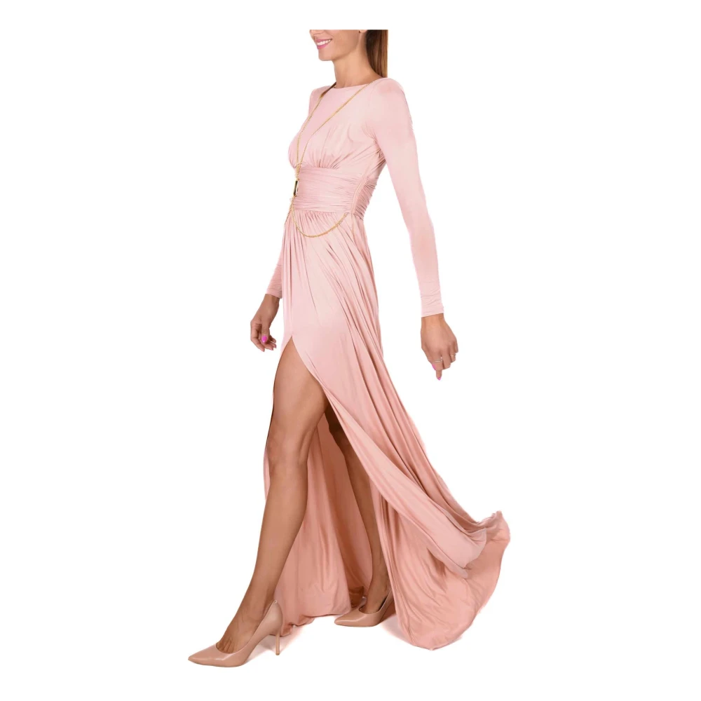 Elisabetta Franchi Elegante Lange Jurk met Achteropening Pink Dames