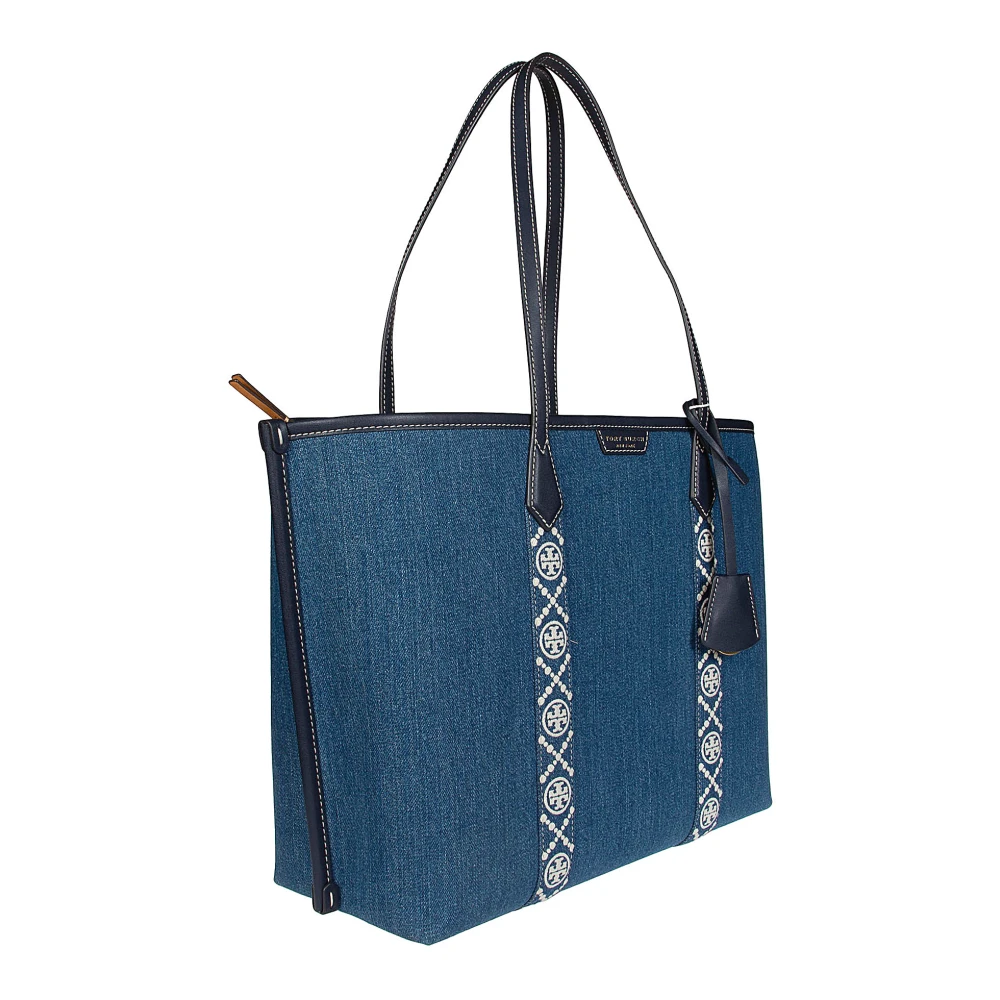 TORY BURCH Denim Triple Compartiment Tote Tas Blue Dames