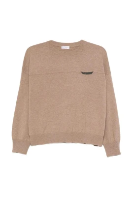 Kashmirblandning Crewneck Tröja med Dekor