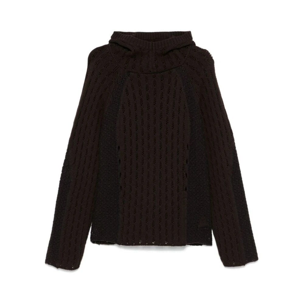 ROA Bruin Grijs Wollen Gebreide Hoodie Trui Brown Heren