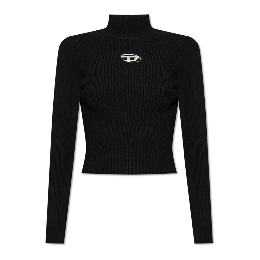 Diesel Zwarte Ribgebreide Crew Neck Sweater Black Dames