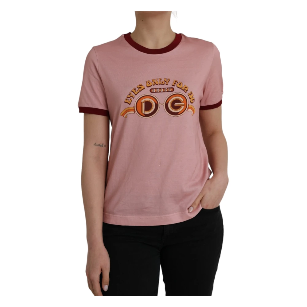 Dolce & Gabbana Rosa Bomull T-shirt med Logo Print Pink, Dam