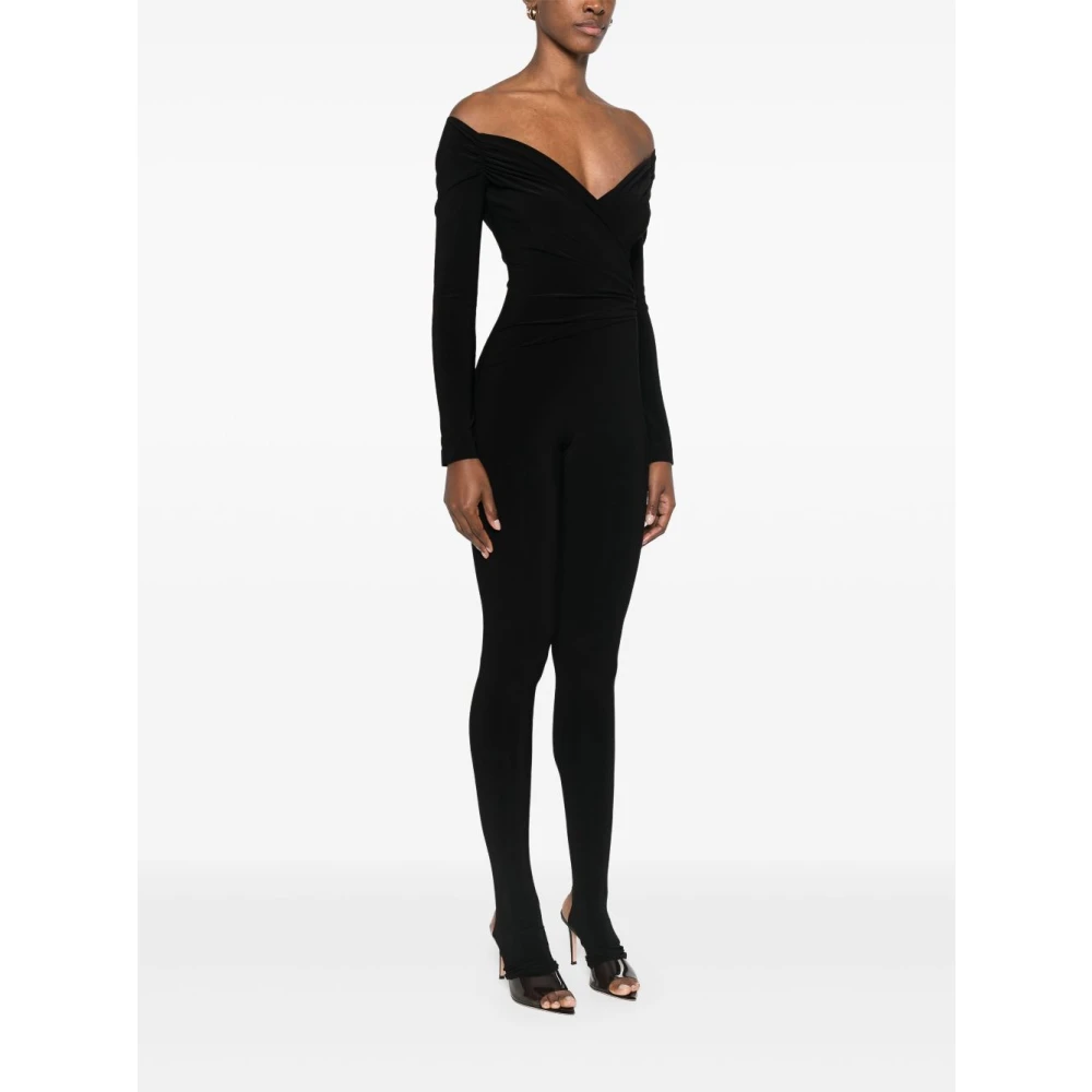 Norma Kamali Zwarte jurk met sweetheart halslijn en lange mouwen Black Dames