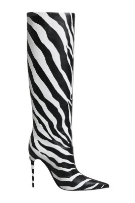Zebra Print Högklackade Läderstövlar