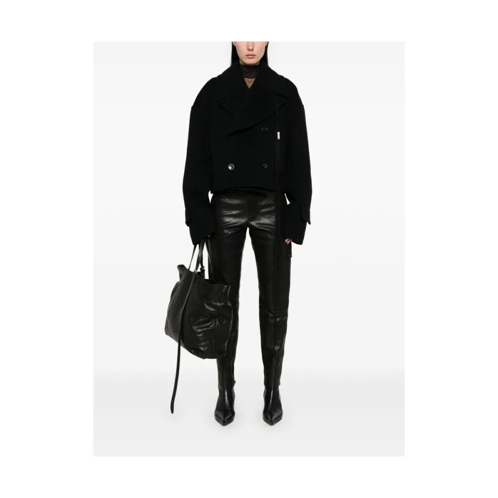 Ann Demeulemeester Zwarte Lamsskin Skinny Broek Black Dames