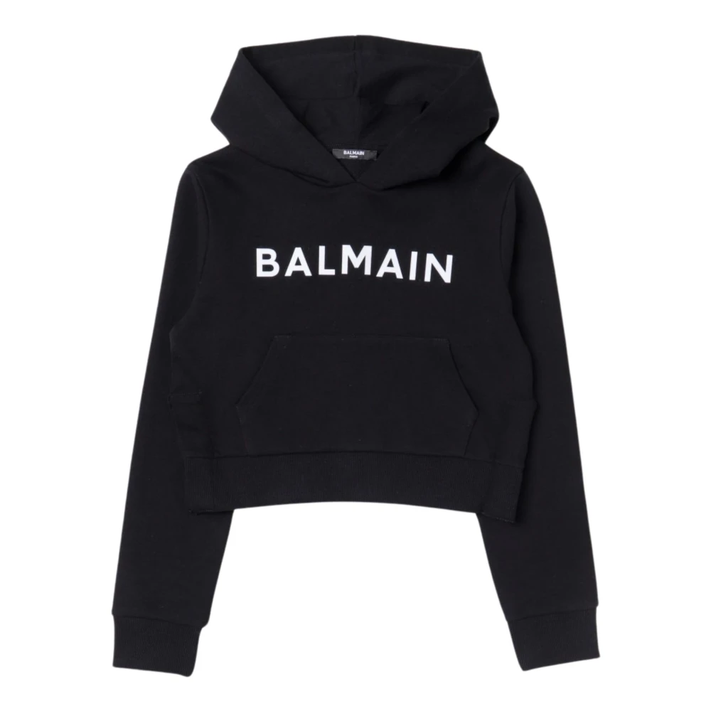 Balmain Svart Velvet Logo Sweater Hoodie Black, Flicka