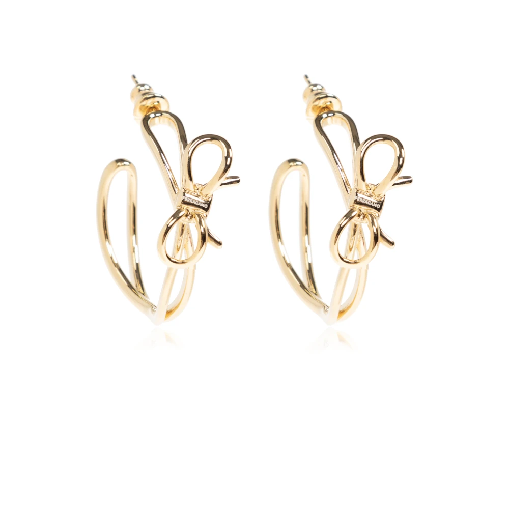 Ferragamo Women's Yellow Earrings, One Size, Bow-Detail Hoop Earrings