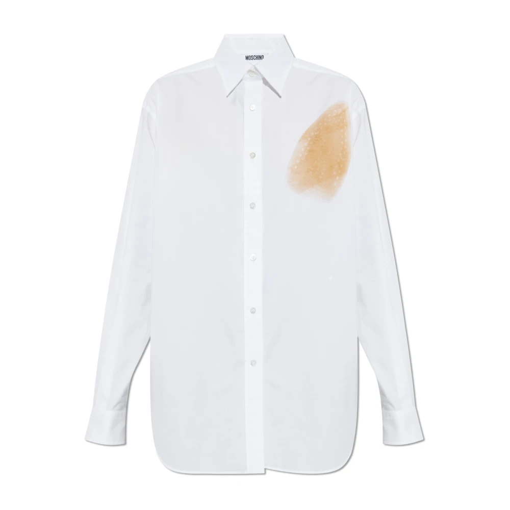 Moschino Kvinno Vit Blusar & Skjortor Dam, S, Bomull, Bomullsskjorta Med Tryck